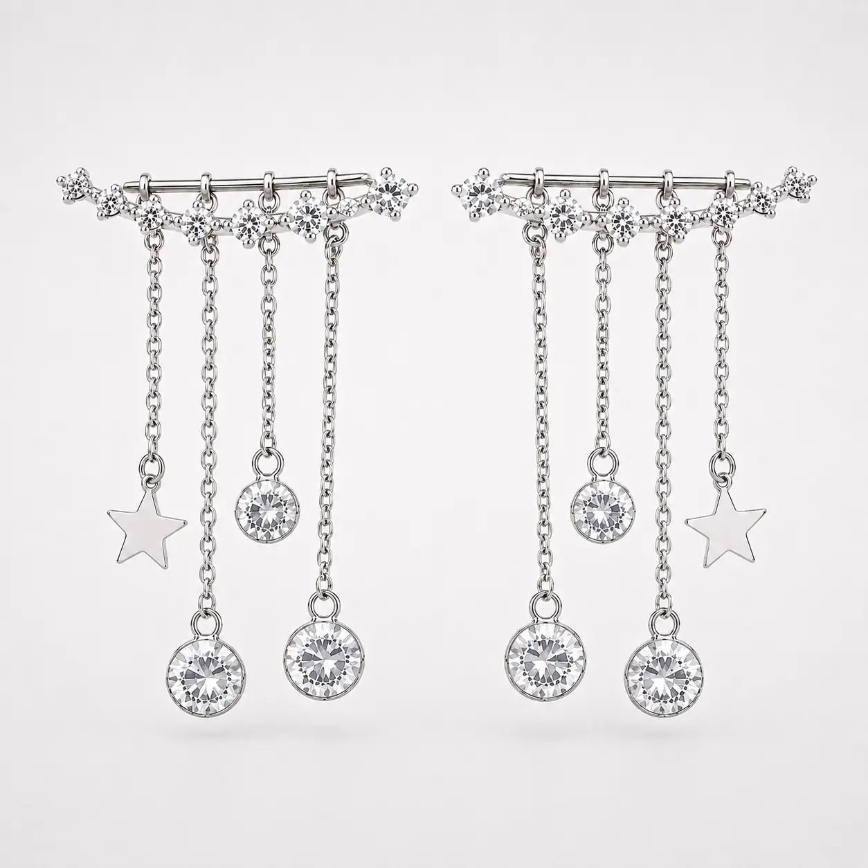 925 Sterling Silver Star Ear Climber Earrings (Pair)