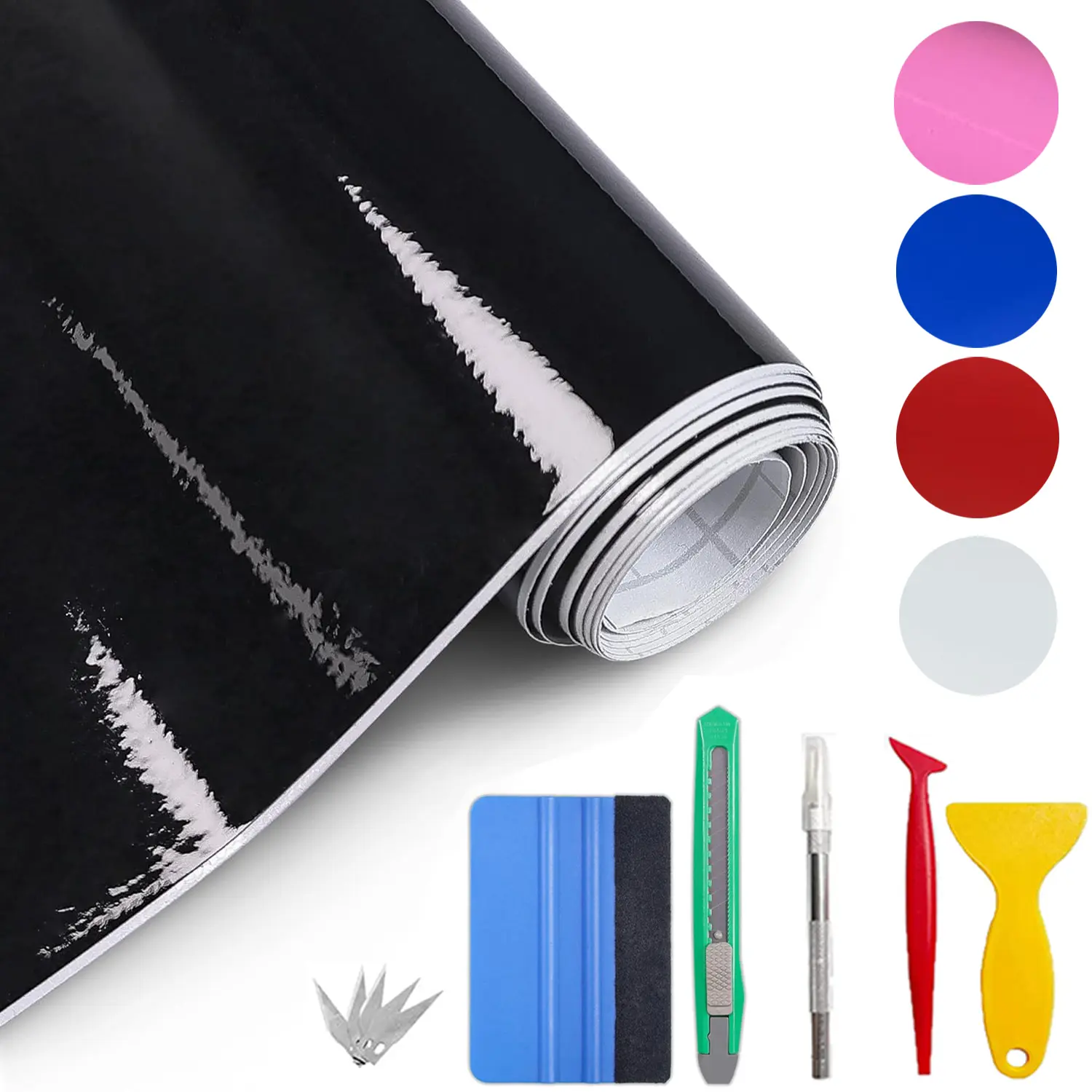 High Gloss Vinyl DIY Roll, 12 Inch x 60 Inch Universal Black Dry Wrap Car Door Edge Guards Detailing Tape Overlay Wrap Roll DIY Protective Anti-Scratch Sticker