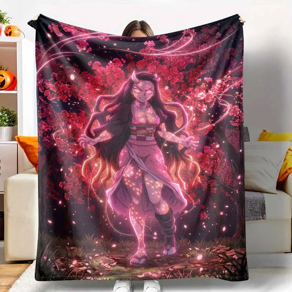 Cherry Blossom Spirit Anti-Pilling Flannel Throw Blanket - Sakura Fantasy Glow Art Print, Soft Lightweight Plush, Cozy Style Home Decor Blanket, Perfect for Bedroom, Holiday Gift, Bed or Car Use, tiktokshopspringglowup