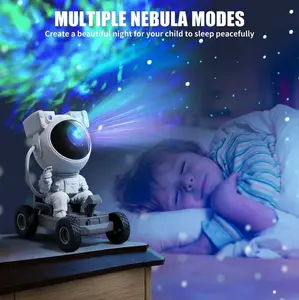 EURYTHIRA Astronaut Galaxy Projector Light, 360° Adjustable Moon Rover Design, 17 Lighting Modes Starry Nebula Ceiling LED Lamp with Bluetooth Speaker & White Noise, Aesthetic Bedroom Night Light, Ideal Space Gift for Adults & Kids