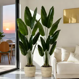 Mother's Day Gift | DLDA 5 Ft Bird of Paradise Artificial Plant 60 Inch UV Resistant Lifelike Fake Plant in Black Planter for Indoor Outdoor Tropical Home Decor Garden Ornaments - Decorative Decorative
