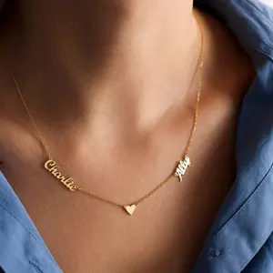 AS616 Personalized Custom Name Middle Love Necklace Stainless Steel DIY Name Necklace Holiday Gift for Men and Women