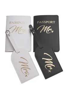 4PCS/Set Mr Mrs Couples Passport Cover Luggage Tag With Name ID Cards Anti-lost Card Holder Lightweight PU Leather Travel Accessories, Travel Document Holder, Travel Essentials For Flight for Lovers Gifts