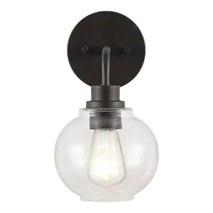 JONATHAN Y Sandrine Farmhouse Iron/Seeded Glass Cottage Rustic LED Vanity Light; for Living Room,Bedroom, Kitchen, Office