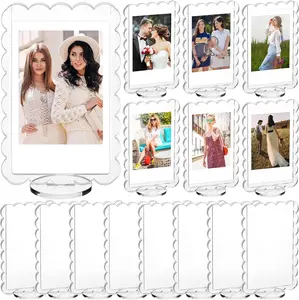 5 Packs 2x3 Acrylic Picture Frame, Small Clear Magnetic Photo Frame with Base, Double Sided Frameless Display for Desktop & Refrigerator, Safe Smooth Edge Instax Mini Film Frame