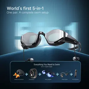 Holosport SollaWave 5-in-1 Music Swim Goggles with Built-in Earphones, Offline Music Player, Swim Tracking, Voice Swim Updates, Waterproof Goggles for Lap Swimming & Pool Training