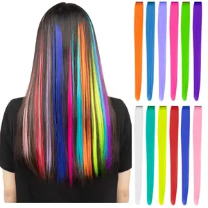 15 Pieces  Synthetic Hair Extensions Invisible Clips 22" Straight Hair Ear Dye Matte Fiber Multi-Color Optional High-Temperature Fiber colorful clip keratin  bond  extensions enhances volume hair synthetic hairpiece