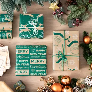 RUSPEPA Christmas Kraft Wrapping Paper Roll - Mini Roll - 17 inches x 10 feet per Roll, Total of 3 Rolls - Santa Claus, Reindeer and Text