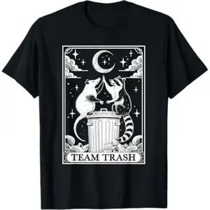 [100% Cotton] Soft & Comfy T Shirt Tarot Card Vintage Team Trash Crescent Moon Opossum Raccoon T-Shirt T-Shirt For Men And Women
