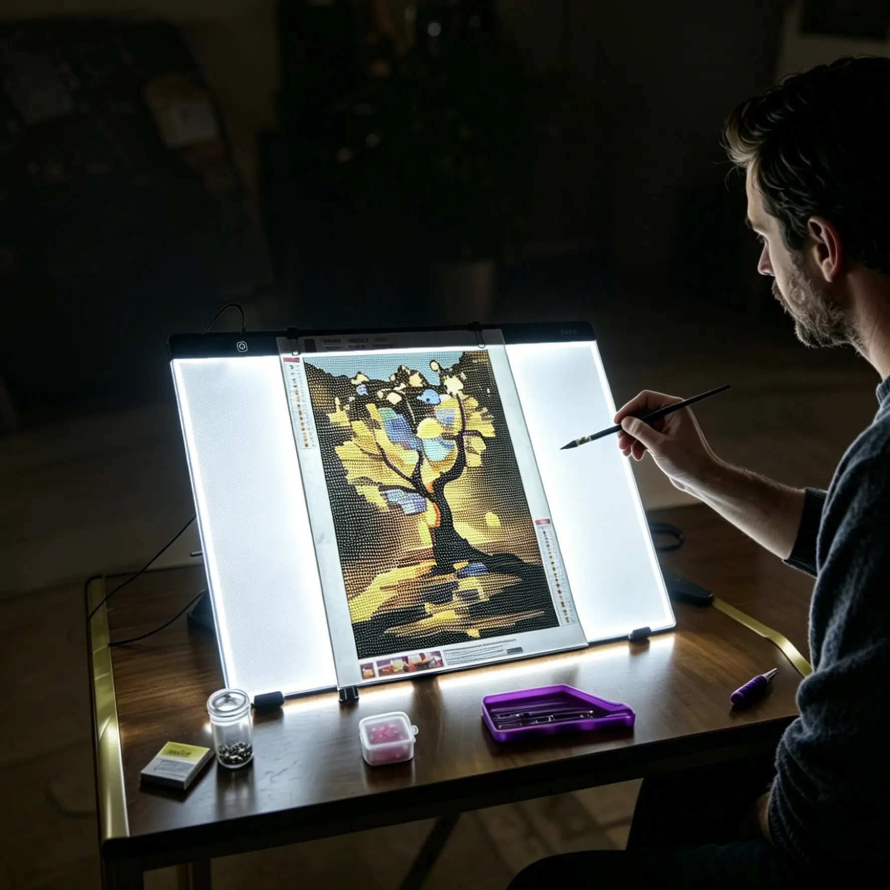 LED Light Pad with Stand, A3 (40×33.5cm) USB-Powered 3-Dimming Drawing Board with USB Port, Multi-functional Art Supply for Diamond Painting, College Canvas Compatible, Modern Design