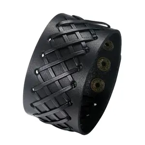 OIDEA Extra-Wide Leather Cuff Bracelet for Men, Multi-Size Adjustable Bold Wristband in Black and Brown