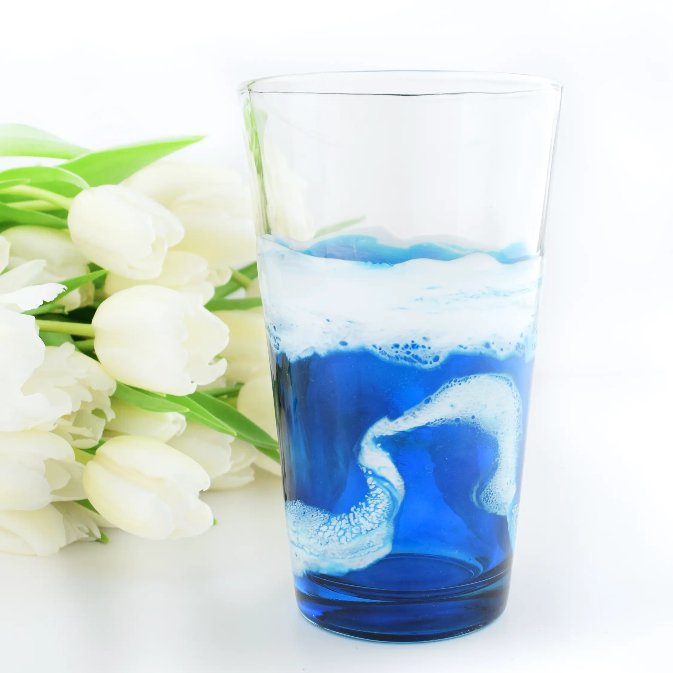Tall Pub Glass, Hand painted  Ocean Style - Ice Tea Drinkware - 16 ounce Iced Tea Glass