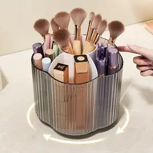 360° Rotating Pen Holder Organizer, Plastic Desktop Storage, 6 Slot Rotating Base, Compatible with Pens Pencils Markers, Office Desk Accessories, Stationery Storage Organizer, Desk Tidy