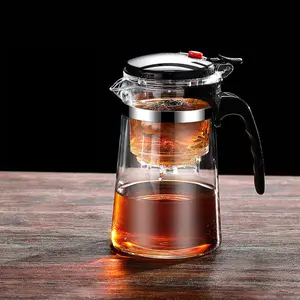 750ML Glass Teapot with One-Button Filter, Ideal Gift for Tea Lovers, Comfortable Arc Handle, Perfect for Home and Restaurant Use