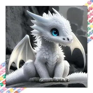 1pcs 5D DIY diamond painting kit, 5D diamond art set, DIY decoration, white small dragon diamond painting kit full round diamonds DIY, mosaic, diamond art, DIY art home decoration, Handicraft, suitable for Halloween and Christmas