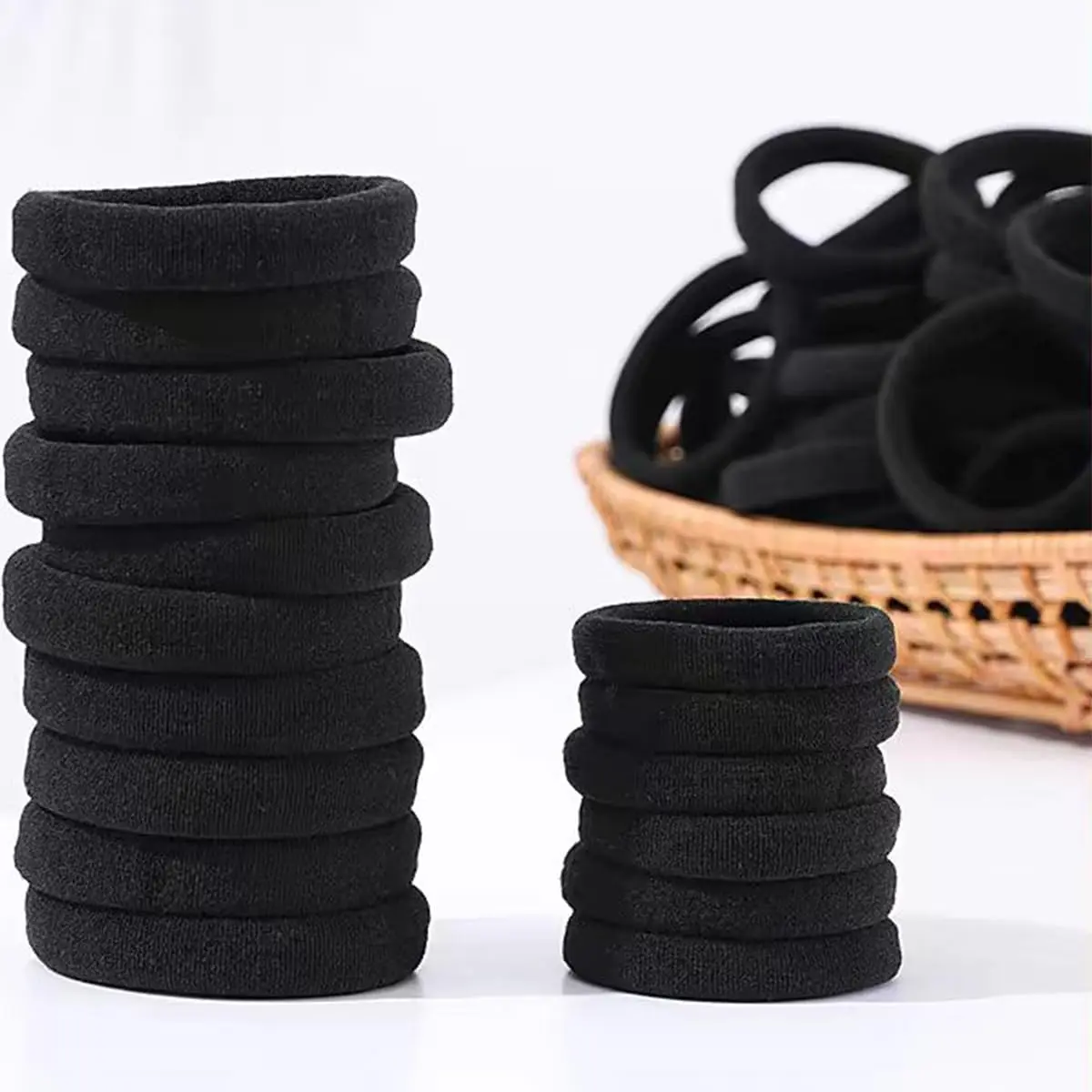 Everyday Use No Damage Ponytail Holders, 100PCS Seamless Thick Black Elastic Hair Ties for Girls & Women, gift