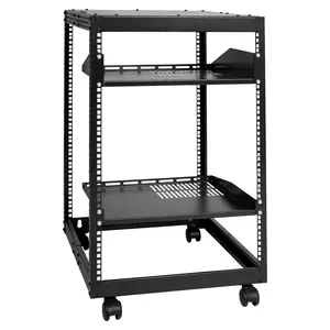 VEVOR 15U Open Frame Server Cabinet, Wall-Mountable with 2 Cooling Shelves & 4 Wheels, Depth Adjustable 23''-40'' for Network and AV Equipment, Includes Mounting Tools Organiser Rack