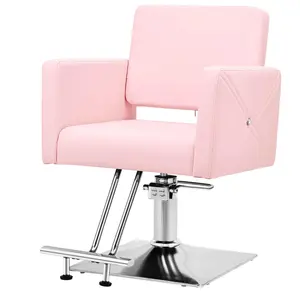 Pink Salon Chair with Heavy Duty Hydraulic Pump Height Adjustable 360° Swivel Spa Beauty Equipment Barber Chair Electroplating Frame Ergonomic Cushioned Seat - Makeup Vanity