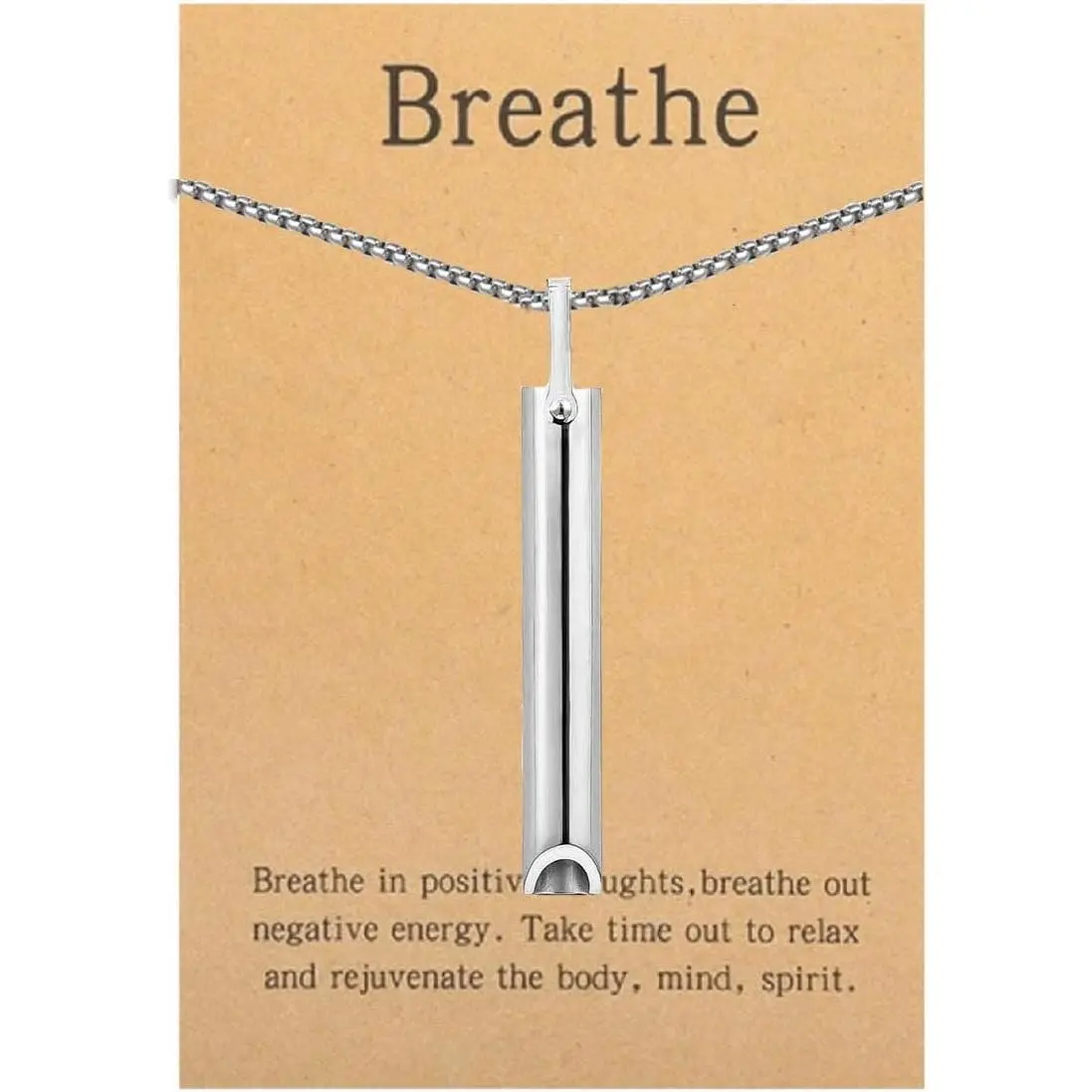 Stainless steel Mindfulness Breathing Necklace, Anxiety Relief Fidget Pendant Necklace for Women &amp; Men