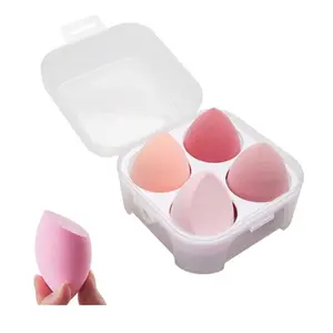 4Pcs Dry Wet Use Makeup Sponge Set, All Skin Types Beauty Blender Foundation Sponge for Liquid Cream Powder with Egg Storage Box