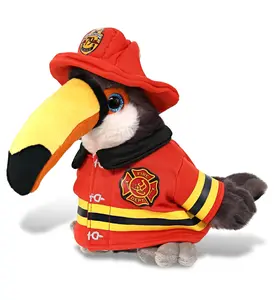 DOLLIBU Toucan Bird Fireman Stuffed Plush Toy - Super Soft Polyester Material, Removable Fireman Suit, Suitable for Ages 0+, Removable Suit