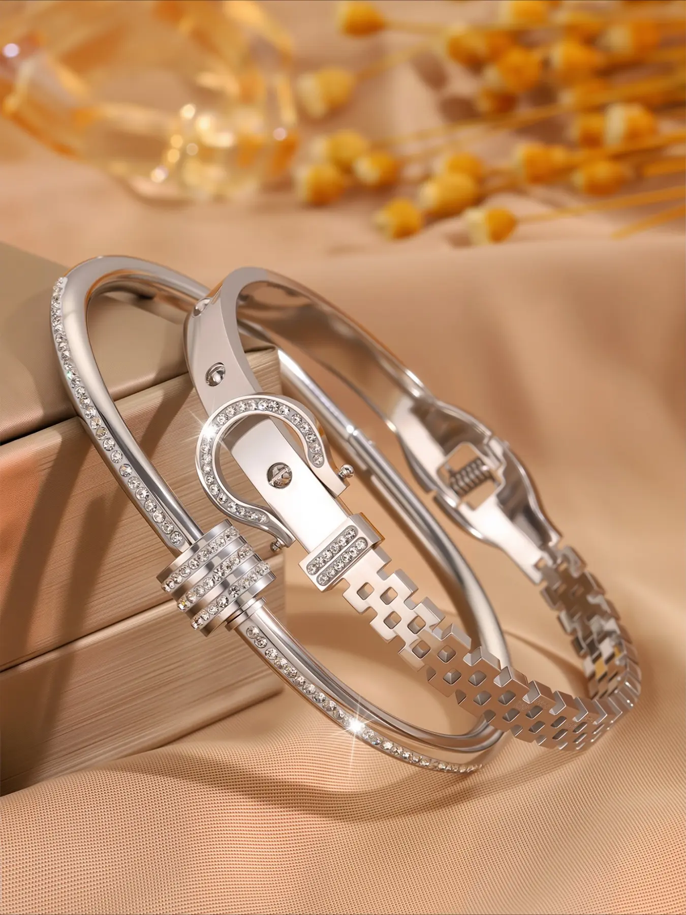 2pcs stylish stainless steel wrist retro inspired bracelet sets, suitable for party and gathering scenes, a special gift that makes people stand out Bracelet Combination Set
