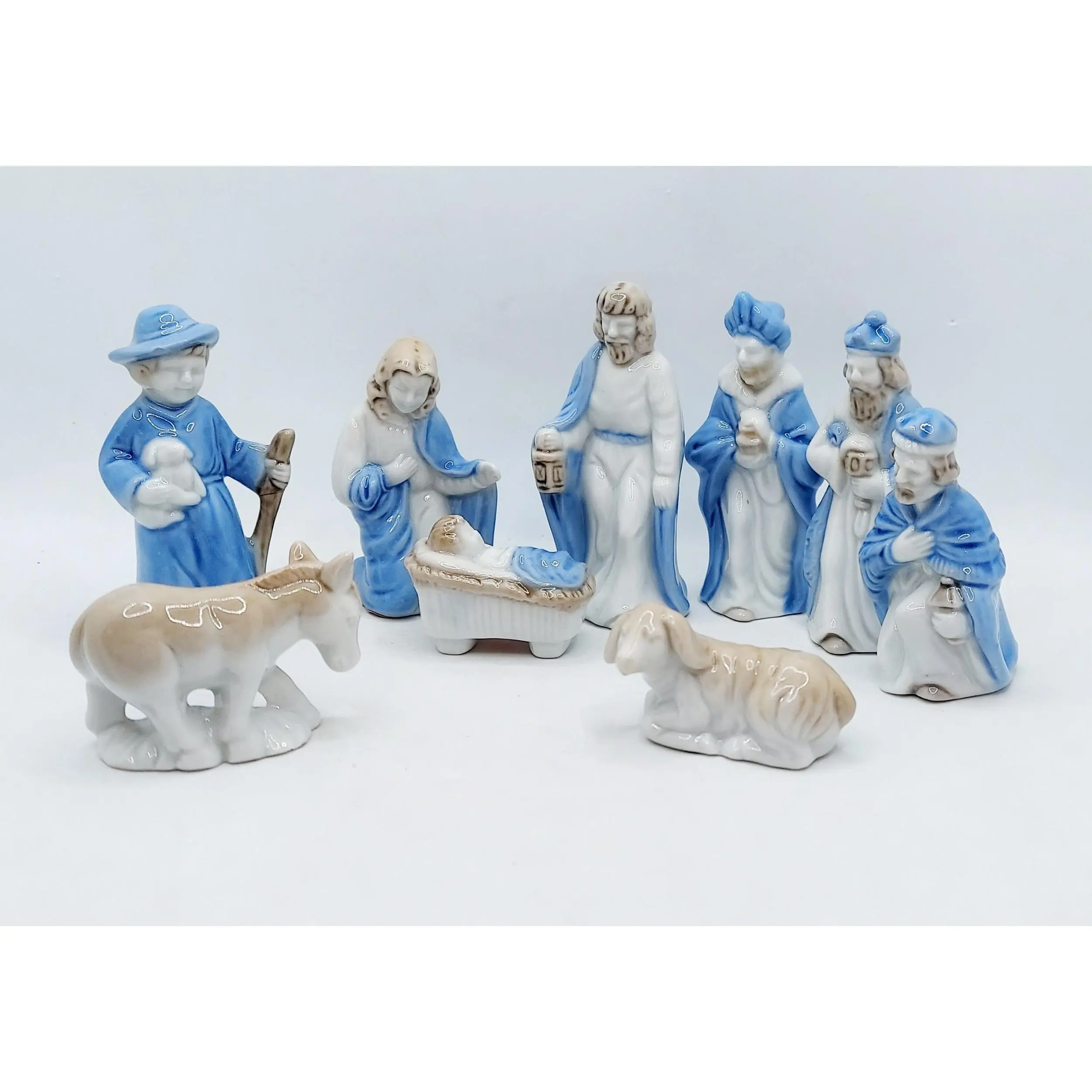 1987 Lefton Porcelain Nativity Figurines - 9 Pieces