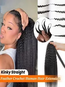 Kinky Straight Crochet Human Hair Extensions 50G Feather Crochet Knotless Braid Pre-Separated Human Hair Extension for Women