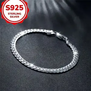 Unisex 5mm Classic Solid Cut Cuban Chain Bracelet - Sturdy, Durable Cuban Link Fashionable Accessory for Daily Wear, Ideal Gift Option, Fashionable Accessories