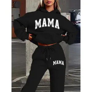 Autumn and winter hooded sweatshirt set, mother’s letter print, casual style, loose fit, comfortable for everyday wear