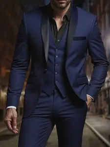 Elegant Men's 3pcs Suit- Slim Fit Tuxedo Set for Weddings& Formal Occasions, Black Suit with White Shirt& Pants, Perfect for Office Meetings and Elegant Events, Formal Attire, Business Attire Clothes | Slim Fit Suit | Durable Wedding Wea