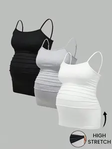 3PCS，Women's Maternity Tank Top Set, Summer Casual Sports Yoga Tops, Comfortable Cotton Pajama Shirts,