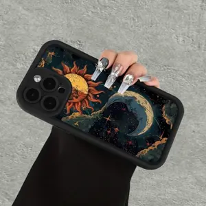 Retro Sun and Moon Pattern Case for iPhone 17 16 15 14 Pro Max 13 12 11  Air XR XS Plus Shockproof Full Camera Protection Durable slim Silicone Cover