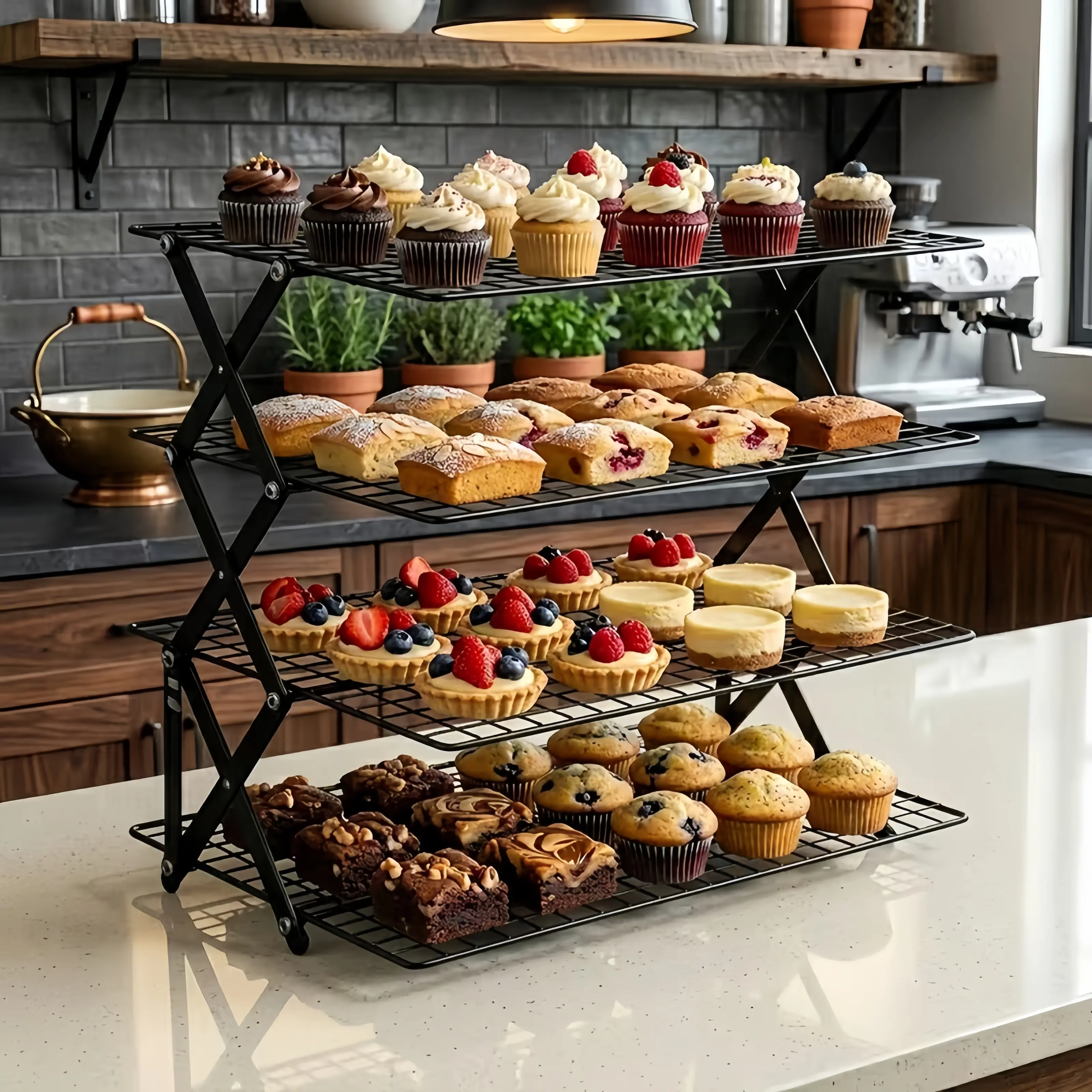Foldable Cooling Rack, Metal Wire Baking Rack, Stackable Adjustable Cooking Drying Rack with 4 Modes, Camping Grill Rack for Cooling Cookies, Cakes & Baked Goods