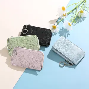 Women's Embossed Print Slim Card Organizer Protector - Zipper Lock Wallet with Multi-Card Slots, Key Ring, Large-Capacity Mini Coin Purse for Travel, Everyday Use
