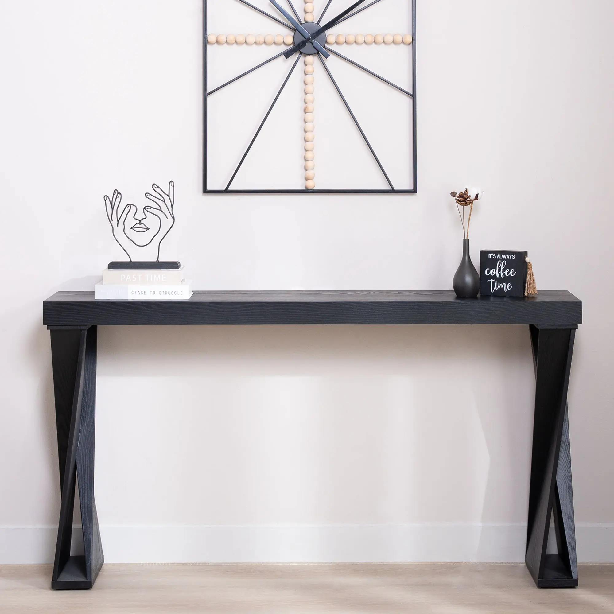 Modern Console Table 58.3" Narrow Entryway Table Black Manufactured Wood Sofa Table with Crossed Legs for Hallway Living Room Office Entry Furniture, Living Room Furniture for Apartment, Lounge, Family Room, Office and Home Seating
