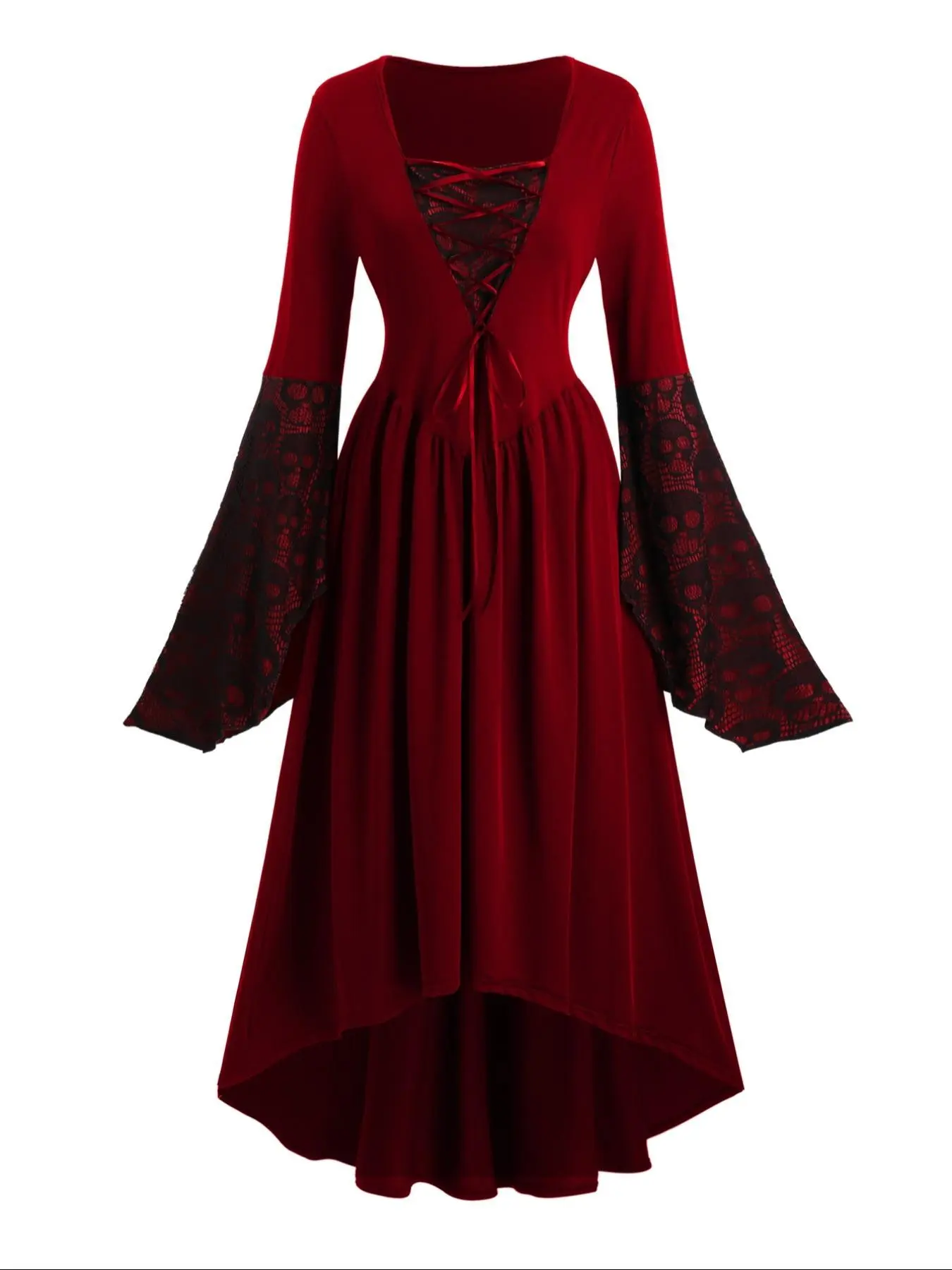 Women's Gothic Retro Punk Sexy Bodycon Lace Patchwork European Vintage Style Dress, Halloween Long Dress, Elegant and Stylish, Party Cosplay Costumes