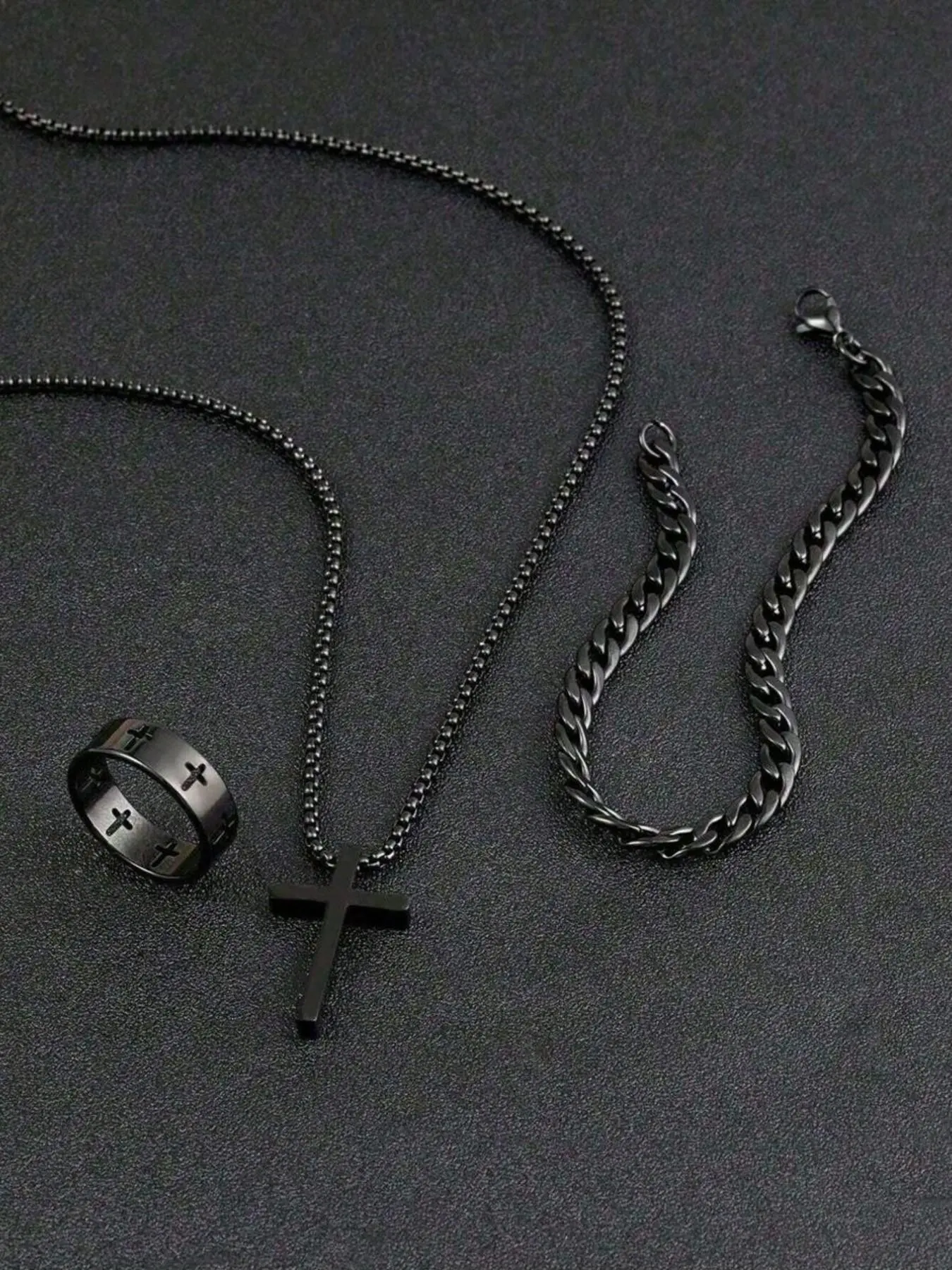 3pcs Teen Fashion Multi-Functional Stainless Steel Jewelry Accessories Set, Trendy Jewelry Set, Cross Necklace Bracelet Ring, Perfect Gift, Jewelry for Teens, Accessory Set