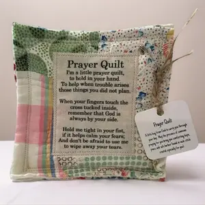 Handmade Prayer Quilt with Cross Inside Colorful Pocket Vintage Poems Quilts Gifts for Christmas Comfort Encouragement