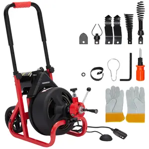 75 foot x 1/2 inch automatic feeding electric drainage cleaning machine - suitable for heavy-duty serpentine pipes of 2-4 inches - including 6 cutters and gloves - professional sewer spiral drills for household and commercial use
