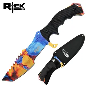 Case hardened CSGO Outdoor Gear Knife – Multicolor Tanto Blade w/ Saw Top + Nylon Sheath for Camping Use