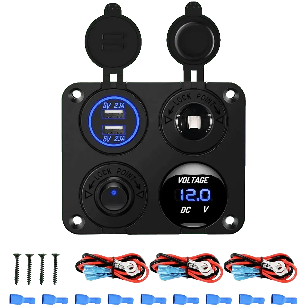 Nilight 4 in 1 ON/OFF Charger Socket Panel w/ Dual USB Voltmeter Cigarette, Universal Sockets, Usb Plug, Flexible Multi-Port Sockets, Multi-Port Charger Sockets
