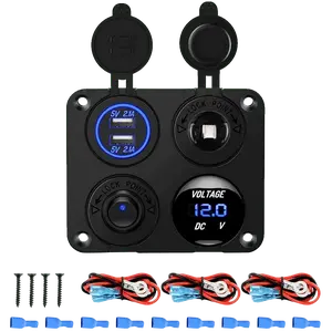Nilight 4 in 1 ON/OFF Charger Socket Panel w/ Dual USB Voltmeter Cigarette, Universal Sockets, Usb Plug