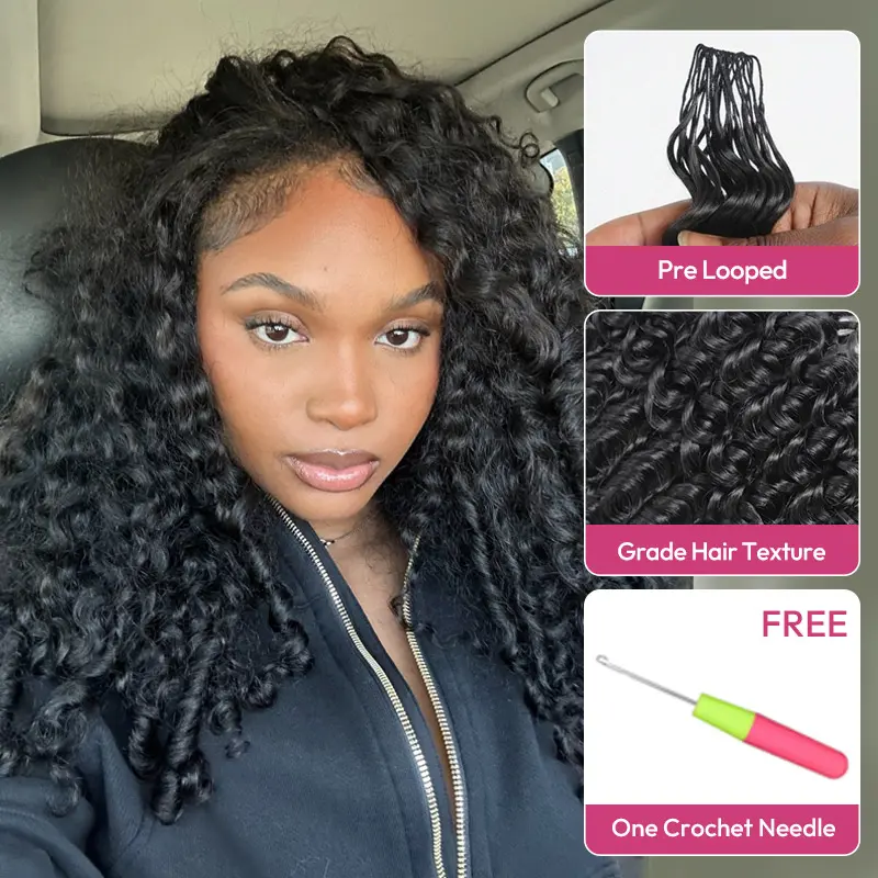 [NEW IN] West Kiss Burmese Curly Feather Crochet Human Hair for Mircale Knots Boho Braids Knotless Pre-Separated 50g/Bundle Deep Wave Human Hair Extensions