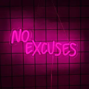 No Excuses Neon Sign  Inspirational  Light Motivational Wall Art Decor Decorative Neon Light Neon Gym Accessories Sign Bright Word  As a Gift for Fitness fans,Workout Man,Teenager,Professional Sportsmen