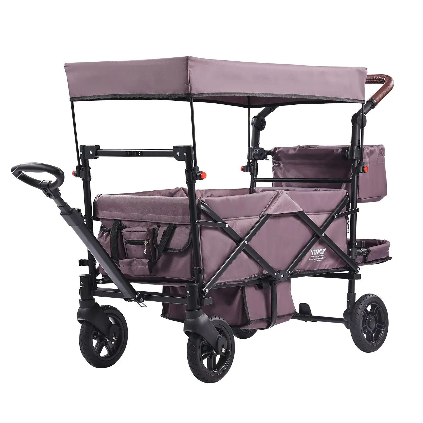 【SummerFinds】VEVOR Wagon Stroller for 2 Kids,  , Push Pull Quad Collapsible Stroller with Adjustable Handle, Encircling Harness Removable Canopy, 4 Wheels with Brakes, Mutifunction Tandem Stroller for Camping