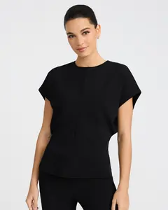 Express Studio Stretch Crepe Crew Neck Cap Sleeve Draped Tee