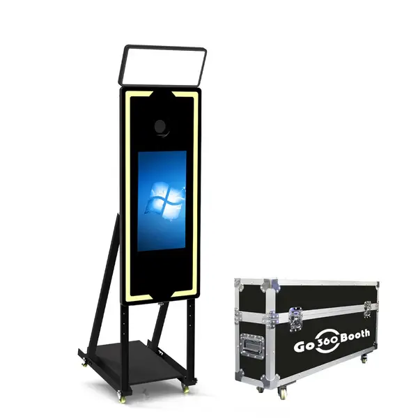 GO360BOOTH 45in Magic Mirror Photo Booth, 22in Touch Screen Selfie Booth Machine with Flight Case, App Remote, Square Ring Light, LED Fill Light for Event Rental, Weddings, Photoshoot Light