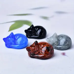 4pcs Random Small Carved Sleeping Cat Hand Carved Crystal Kitten Statue for Home Office Desktop Decoration Children's Happy Toys Exquisite Handmade Crystal Toy Decorations