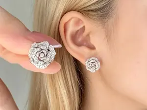 Bling Rose Cluster CZ Earrings, 3D Floral Design Studs, Hypoallergenic Fashion Jewelry for Women, Perfect Gift for Mom/Girlfriend
